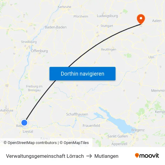 Verwaltungsgemeinschaft Lörrach to Mutlangen map