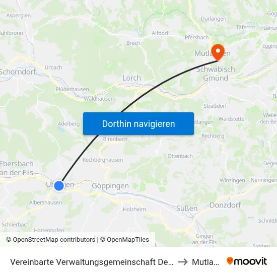 Vereinbarte Verwaltungsgemeinschaft Der Stadt Uhingen to Mutlangen map