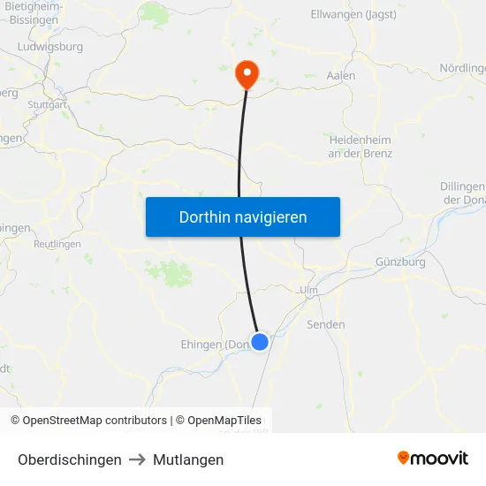Oberdischingen to Mutlangen map