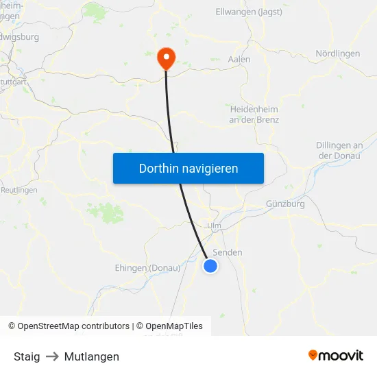 Staig to Mutlangen map