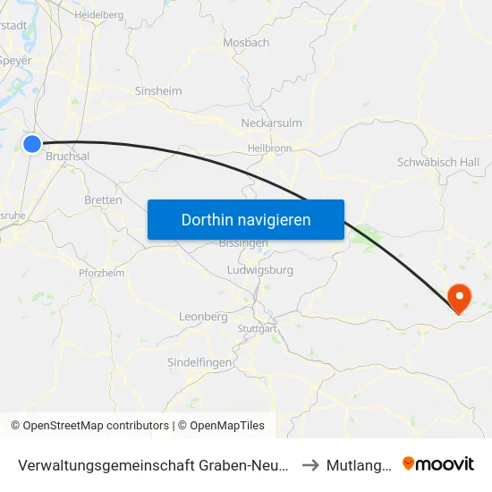 Verwaltungsgemeinschaft Graben-Neudorf to Mutlangen map