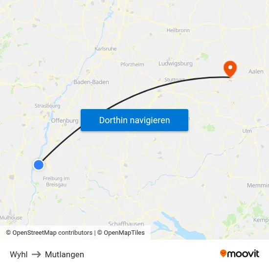 Wyhl to Mutlangen map