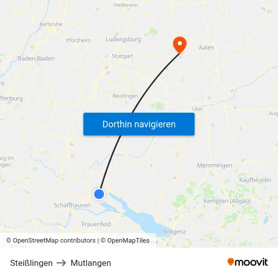 Steißlingen to Mutlangen map