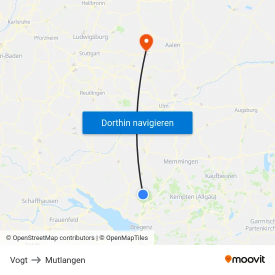 Vogt to Mutlangen map