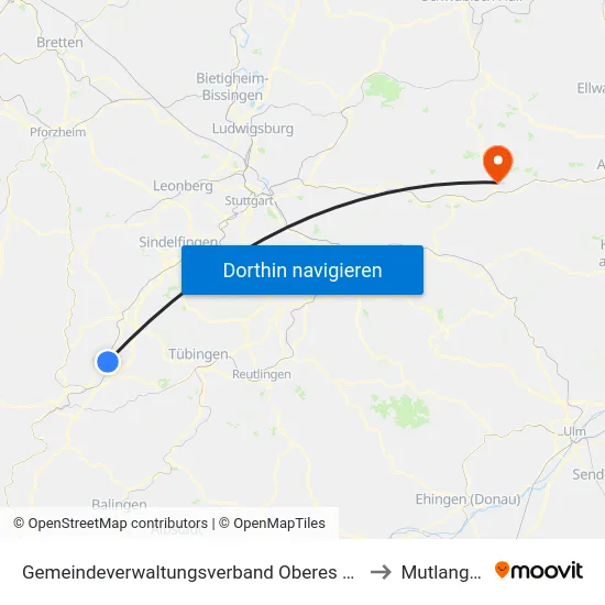 Gemeindeverwaltungsverband Oberes Gäu to Mutlangen map