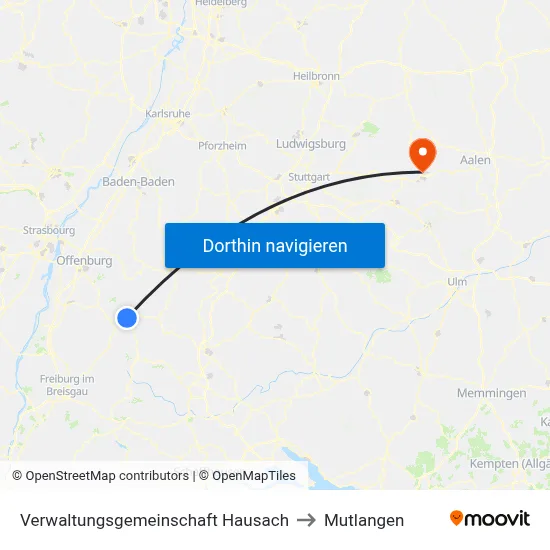 Verwaltungsgemeinschaft Hausach to Mutlangen map