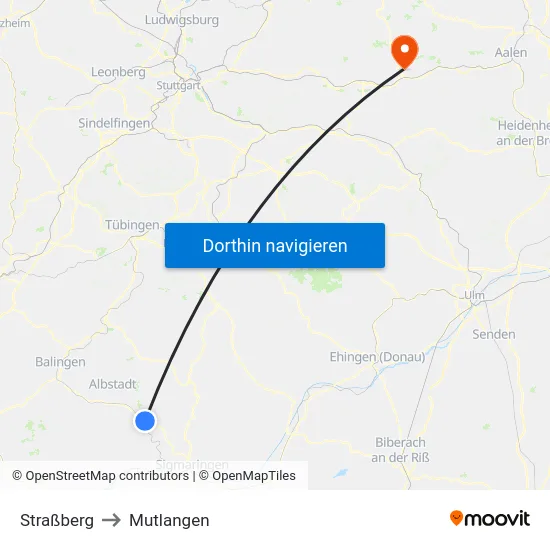 Straßberg to Mutlangen map