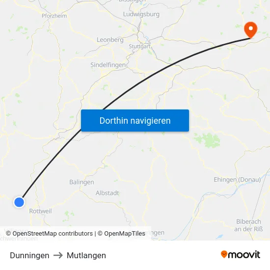 Dunningen to Mutlangen map
