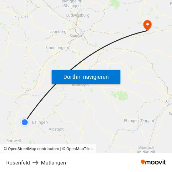 Rosenfeld to Mutlangen map