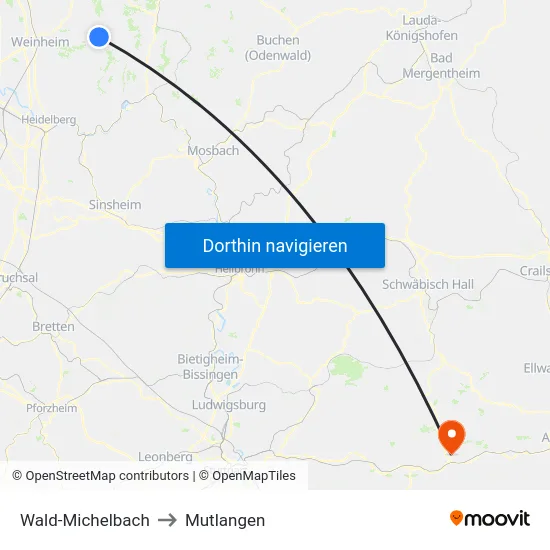 Wald-Michelbach to Mutlangen map