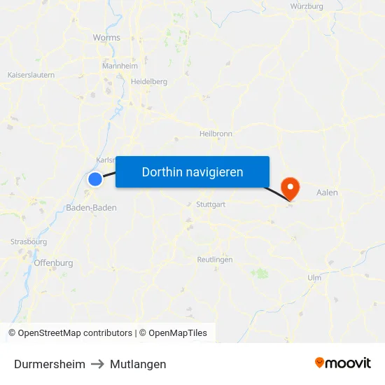 Durmersheim to Mutlangen map