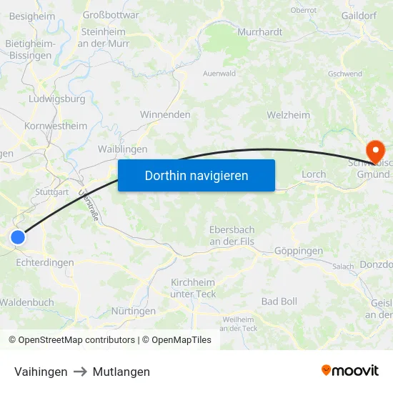 Vaihingen to Mutlangen map