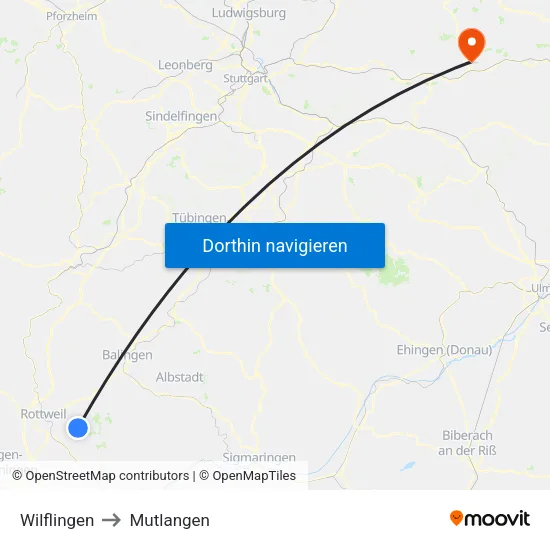 Wilflingen to Mutlangen map