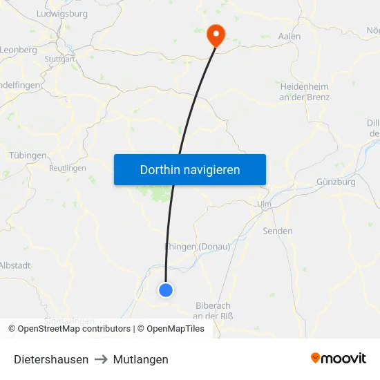 Dietershausen to Mutlangen map