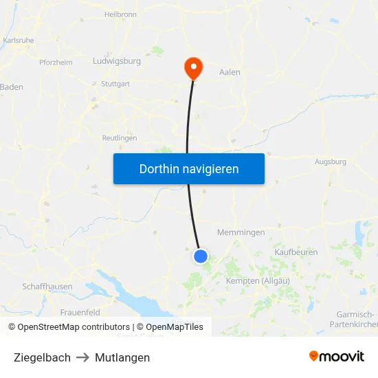 Ziegelbach to Mutlangen map