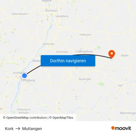 Kork to Mutlangen map