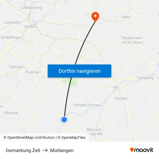 Gemarkung Zell to Mutlangen map