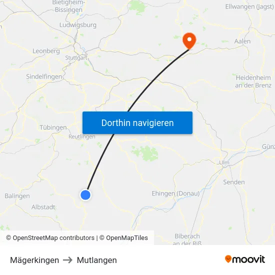 Mägerkingen to Mutlangen map