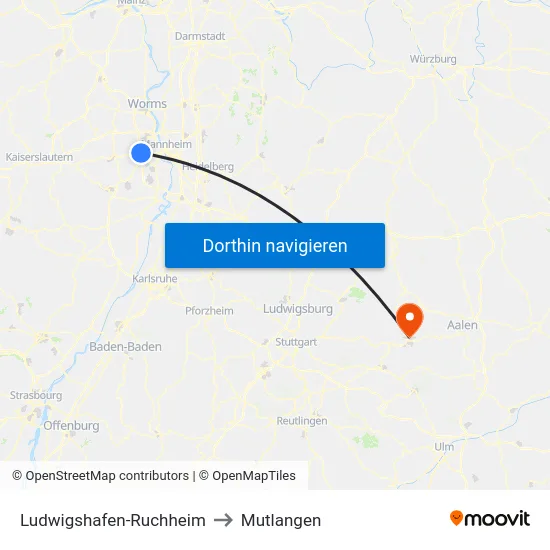 Ludwigshafen-Ruchheim to Mutlangen map