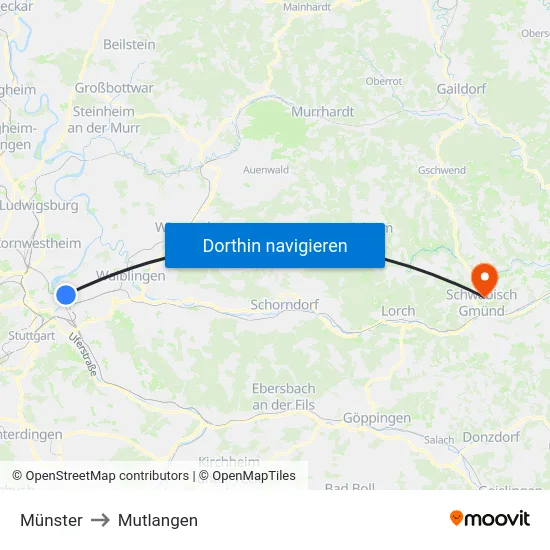 Münster to Mutlangen map