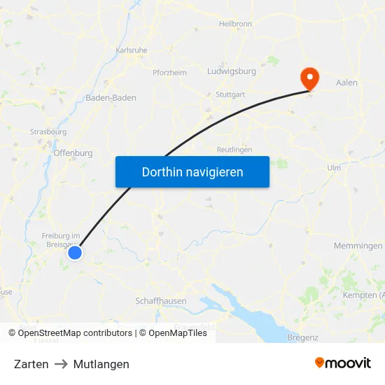 Zarten to Mutlangen map