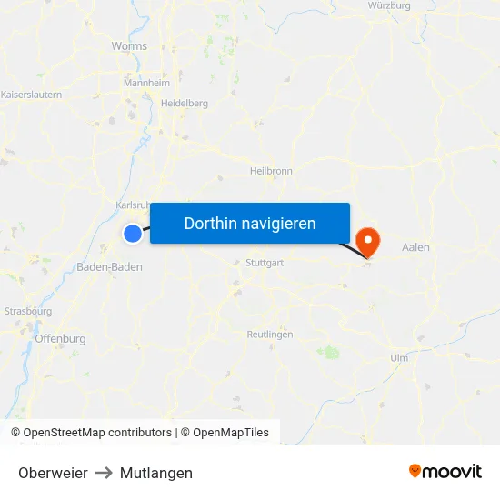 Oberweier to Mutlangen map