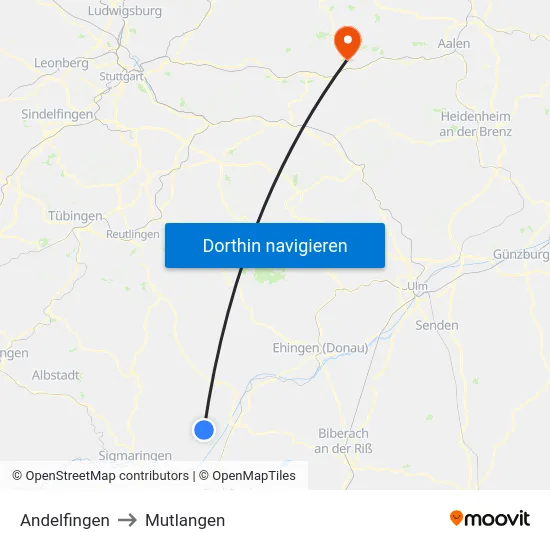 Andelfingen to Mutlangen map