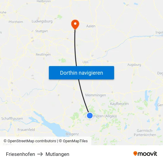 Friesenhofen to Mutlangen map