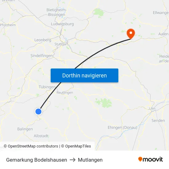 Gemarkung Bodelshausen to Mutlangen map