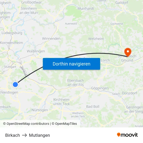Birkach to Mutlangen map