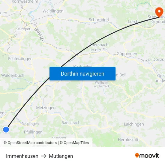 Immenhausen to Mutlangen map