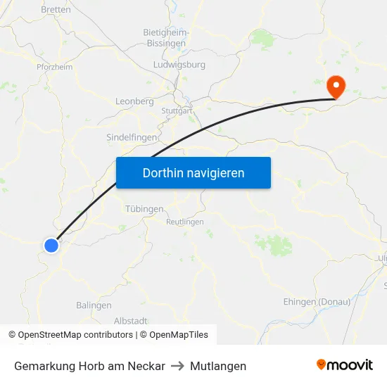 Gemarkung Horb am Neckar to Mutlangen map