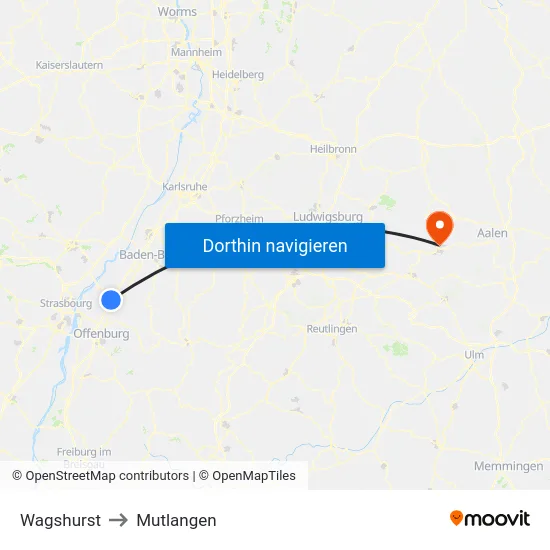 Wagshurst to Mutlangen map