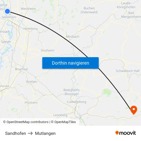 Sandhofen to Mutlangen map