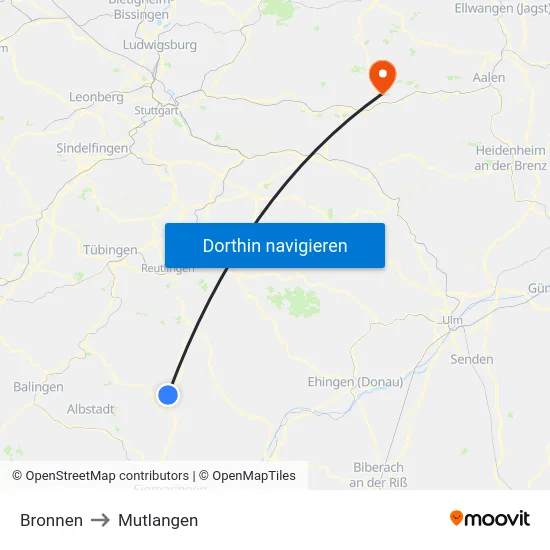 Bronnen to Mutlangen map