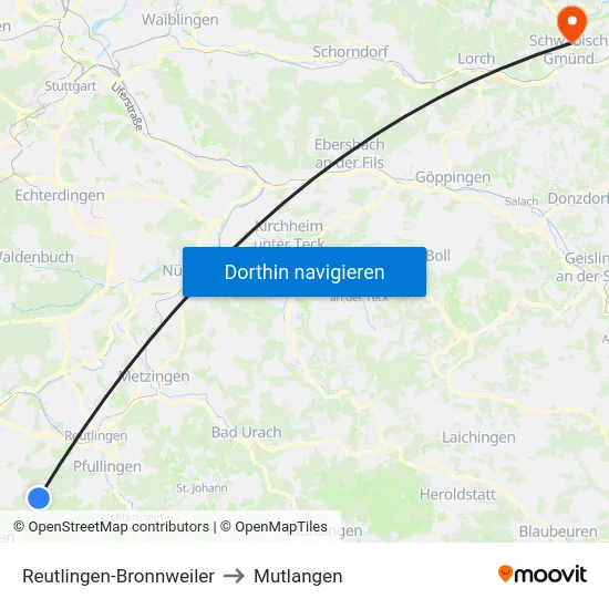 Reutlingen-Bronnweiler to Mutlangen map