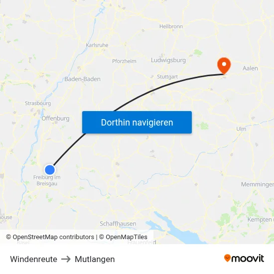 Windenreute to Mutlangen map