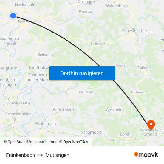 Frankenbach to Mutlangen map