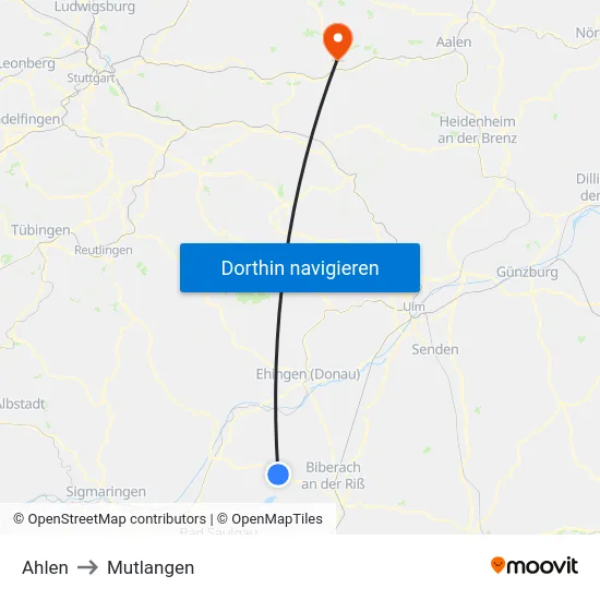 Ahlen to Mutlangen map