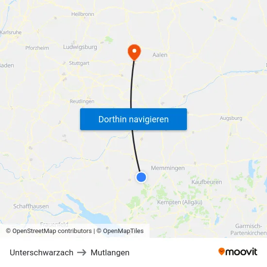 Unterschwarzach to Mutlangen map
