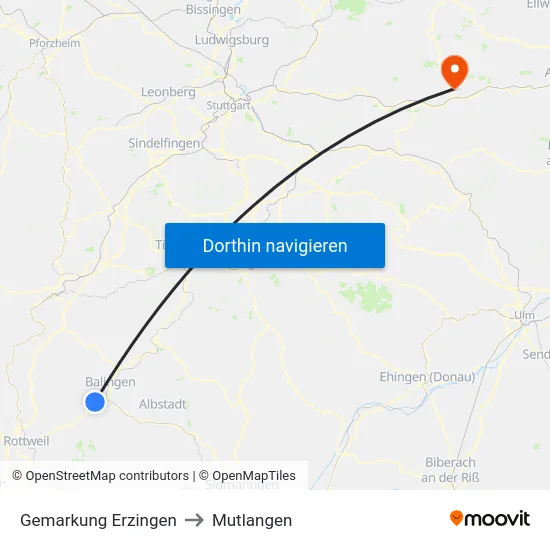 Gemarkung Erzingen to Mutlangen map