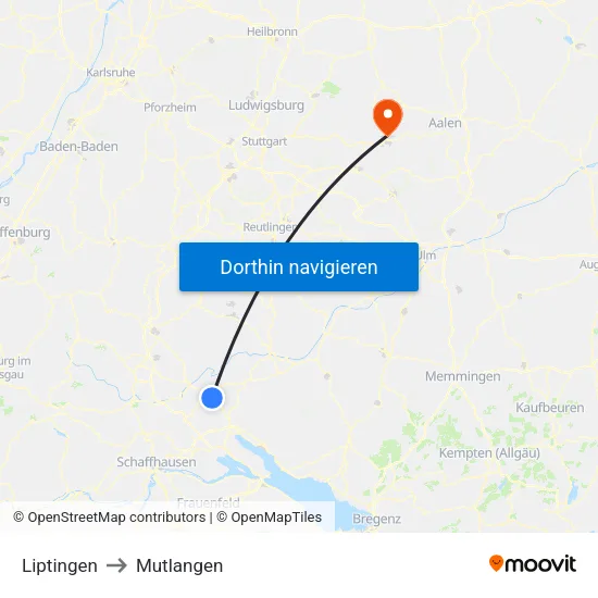 Liptingen to Mutlangen map