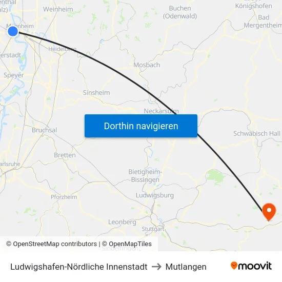 Ludwigshafen-Nördliche Innenstadt to Mutlangen map