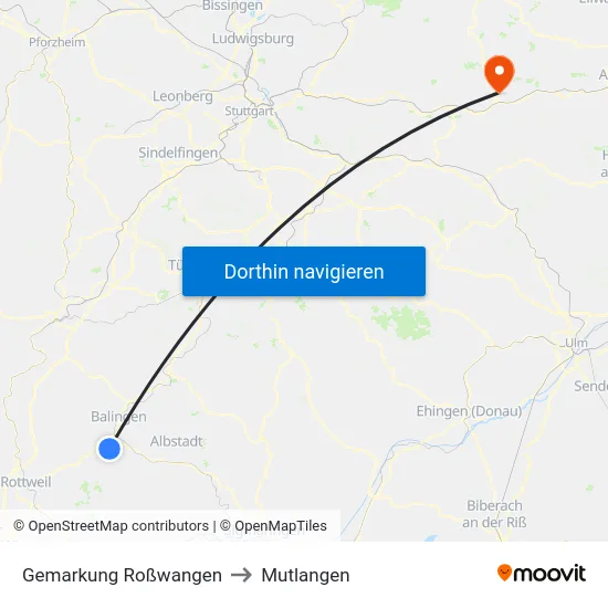 Gemarkung Roßwangen to Mutlangen map