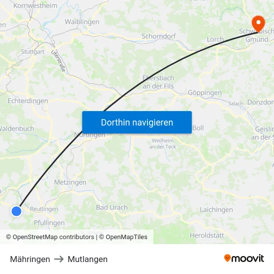 Mähringen to Mutlangen map