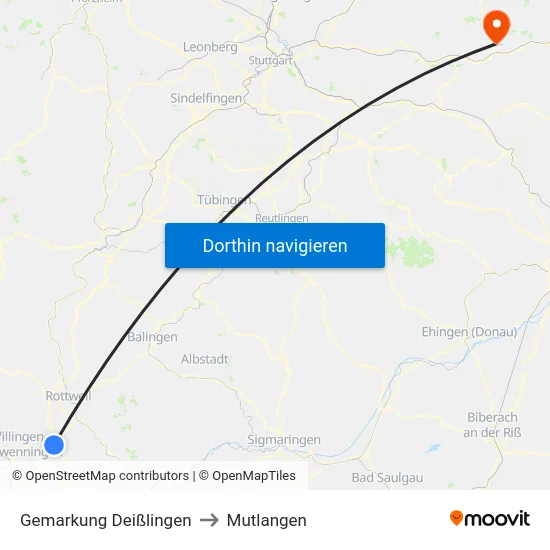 Gemarkung Deißlingen to Mutlangen map