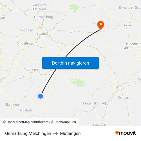 Gemarkung Melchingen to Mutlangen map