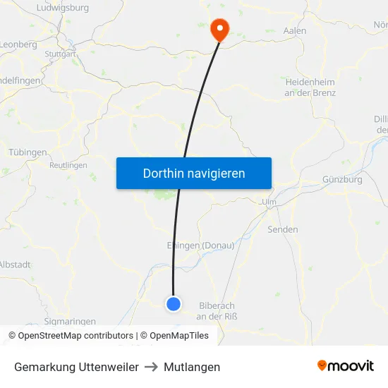Gemarkung Uttenweiler to Mutlangen map