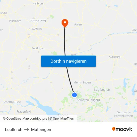 Leutkirch to Mutlangen map