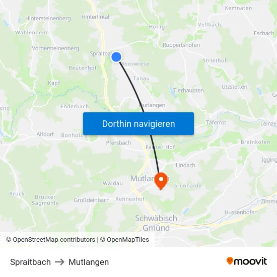 Spraitbach to Mutlangen map